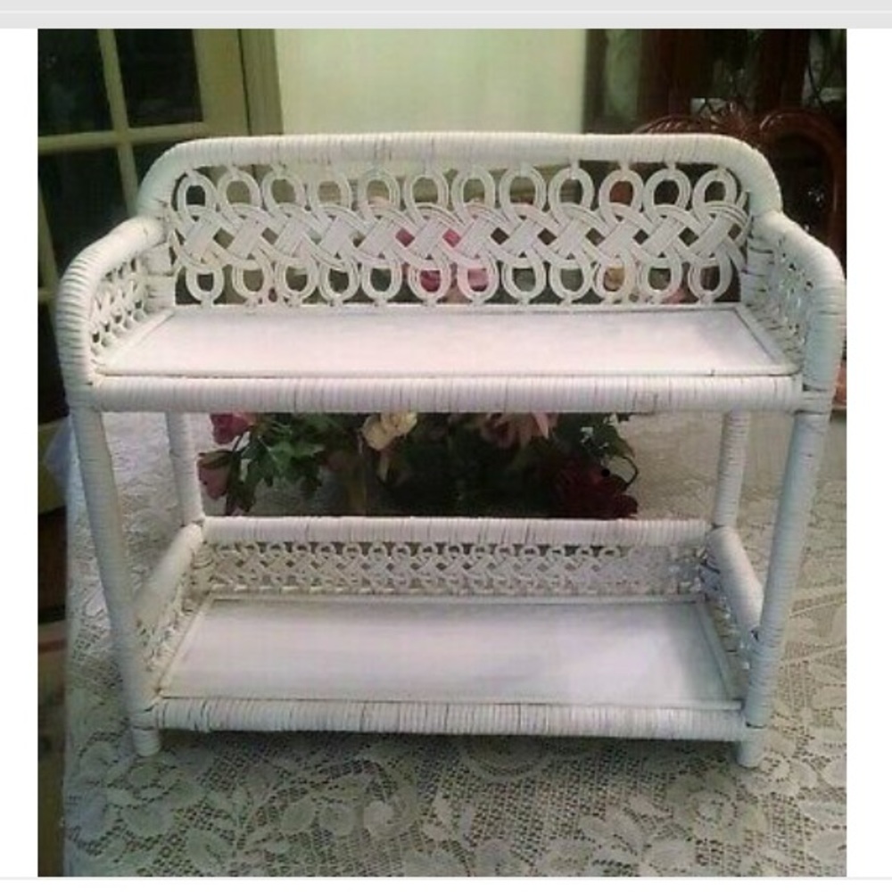 Beautiful Vintage Wicker Shelf Plant Holder 2 Tier